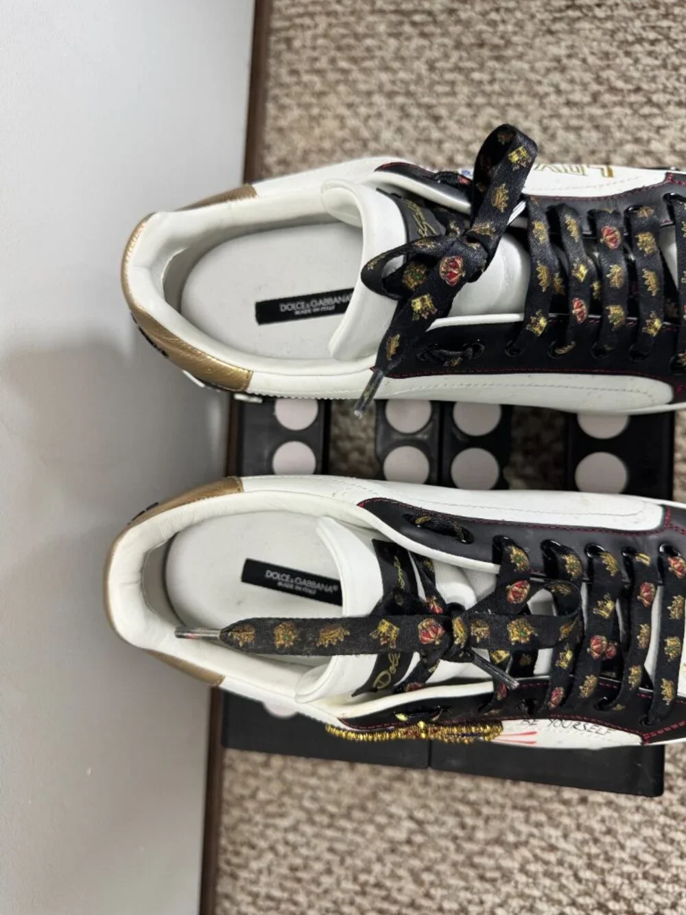 Dolce & Gabbana Portofino King Graffiti Sneakers Size 8 | Embellished Crown | Ra